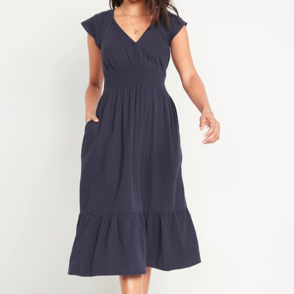 Old Navy Waist Defining Flutter Sleeve Midi Dress | Navy Dress XL